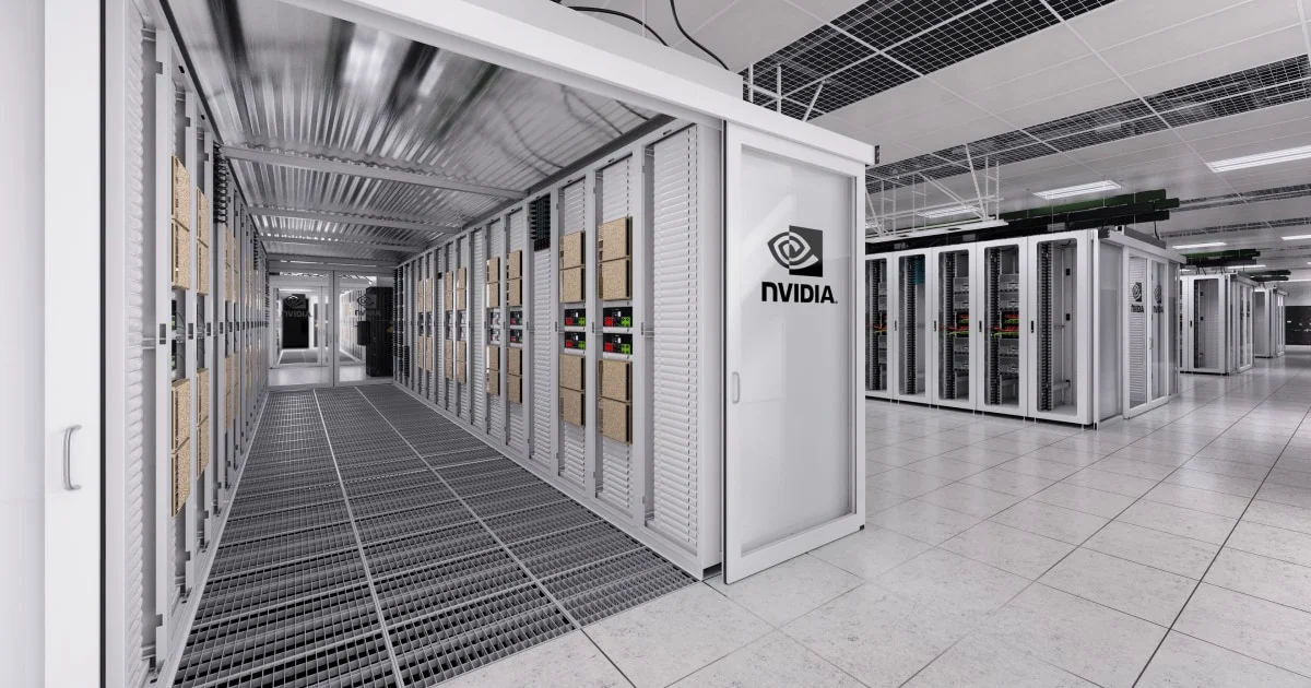 Oficjalna grafika Nvidia pokazuj??ca infrastruktur?? data center zwi??zan?? z obci????eniem rynku AI
