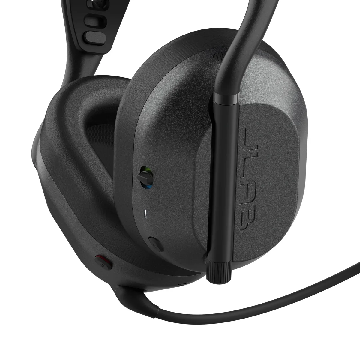 JLab Daybreak Wireless Gaming Headset, muszla z przełącznikiem trybu łączności i pałąkiem mikrofonu