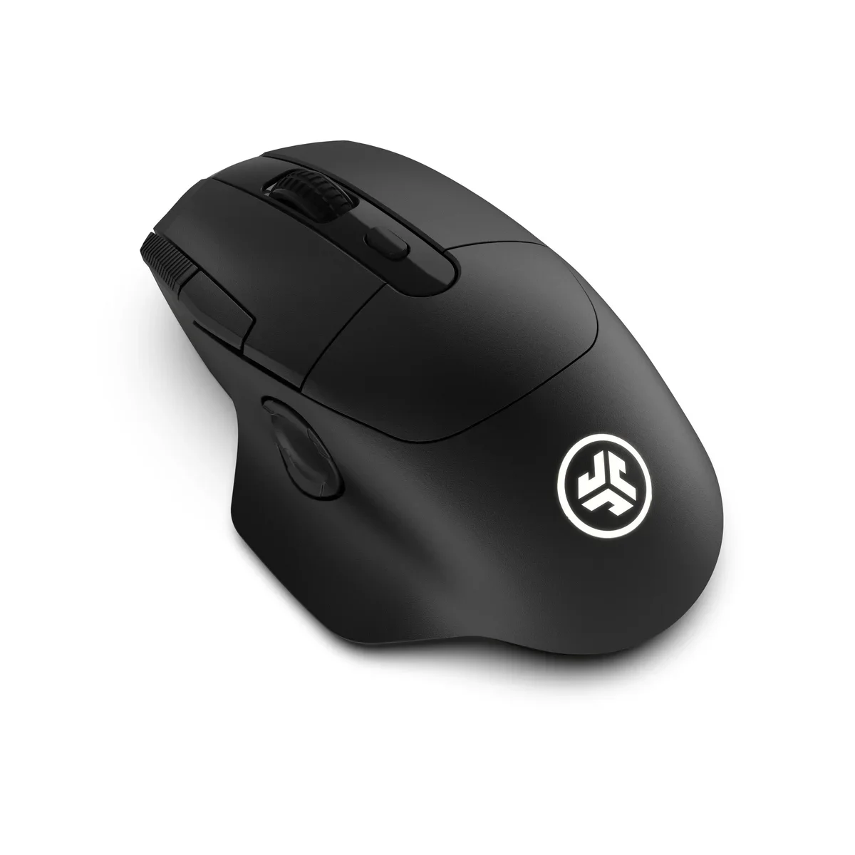 JLab Daybreak Wireless Gaming Mouse, ujęcie z góry pod kątem z widocznym D-padem pod kciukiem