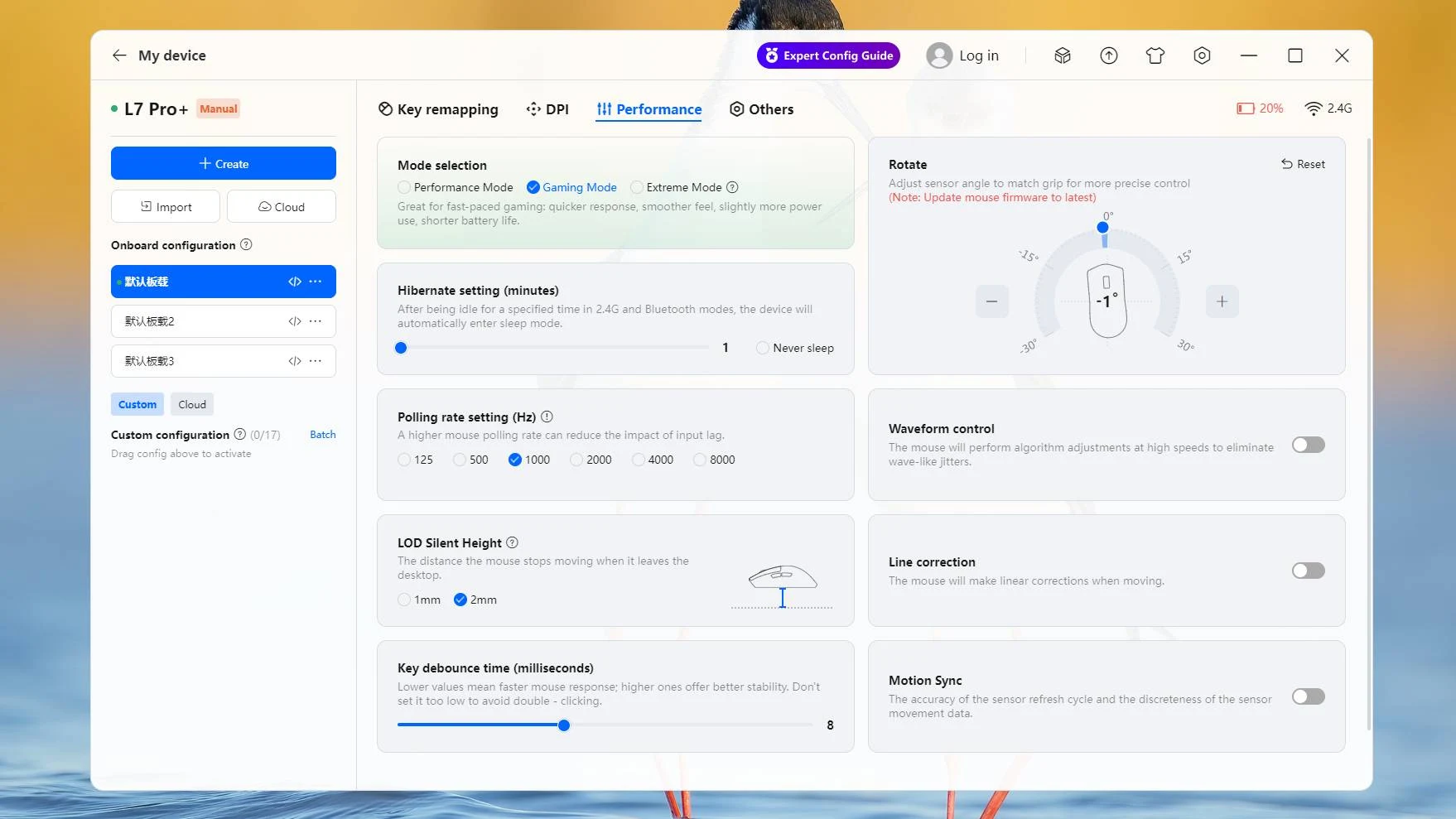 Oprogramowanie MCHOSE Hub do konfiguracji myszy L7 Pro+