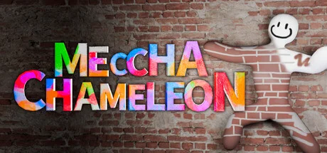 Oficjalne logo Meccha Chameleon na tle ceglanej ściany