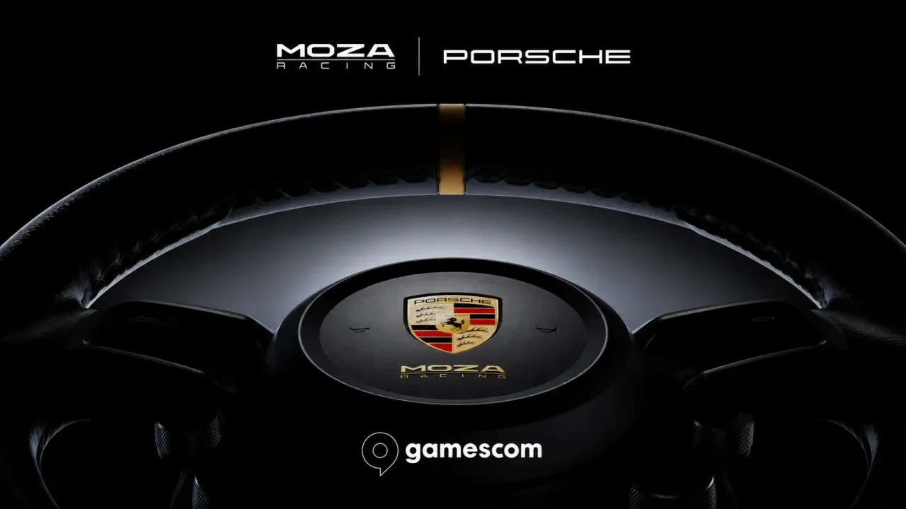 Kierownica MOZA x Porsche z odznaką Porsche na środku