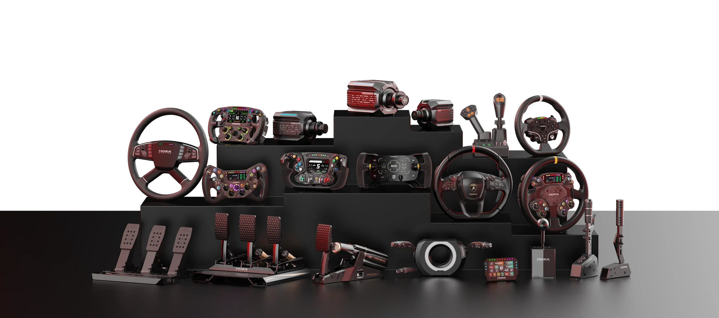 Część istniejącego katalogu kierownic i pedałów MOZA Racing na PC