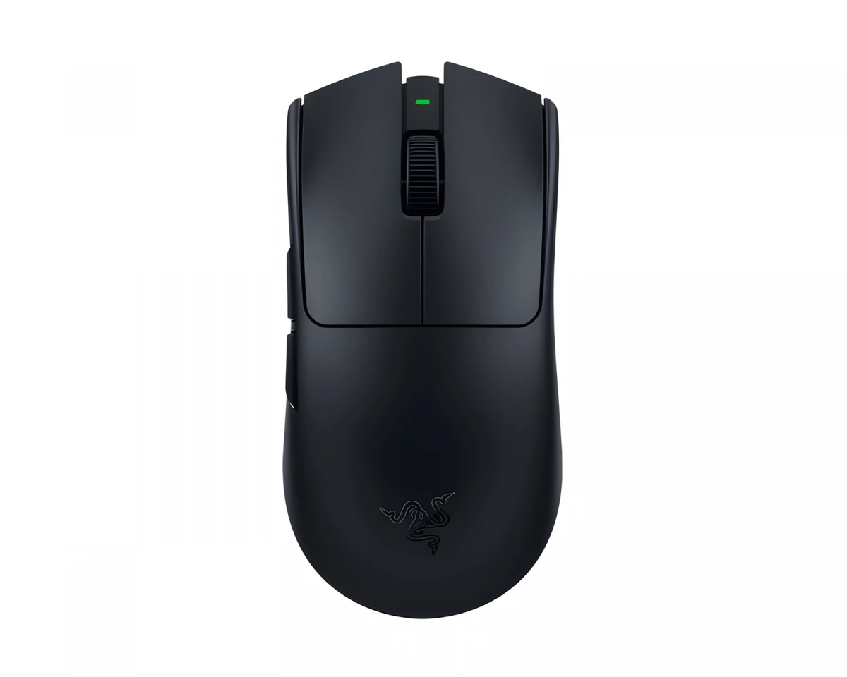 Razer Viper V4 Pro pokazany od góry w czarnej wersji kolorystycznej