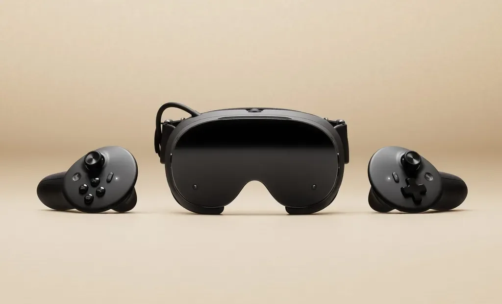 Gogle Steam Frame i kontrolery, widok od przodu